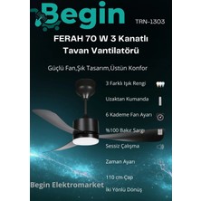 Begin Ferah 70W 3 Kanatlı LED Işıklı Tavan Vantilatör Uzaktan Kumandalı Siyah