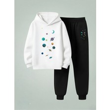 Lorvex Sweatshirt-Eşofman Takım Çocuk (Kapüşonlu) Gezegenler Baskılı 3 Iplik Şardonlu
