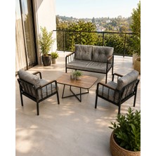 Todek Home Liva Bahçe Balkon Oturma Grubu - 2+1+1 Takım + Sehpa - Siyah Metal Iskelet