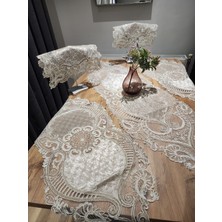 Yalıns Home Albina Salon Takımı Lüx Kadifeli 5 Li Set Bej (Sütlü Kahve ) RUNNER:140X40CM ŞÖMEN:90X40 cm PEÇETE:37X37CM