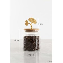 Altın Ginkgo Figürlü 3’lü Cam Kavanoz Seti – Bambu Kapaklı 635 cc Saklama Kabı