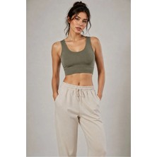 Fevien Kadın Kalın Askılı Toparlayıcı Pedli Fitilli Dalgıç Kaşkorse Spor Sütyeni Bralet Esnek Rahat Günlük Yoga Fitness Pilates Destekli Dikişsiz Görünüm Crop Top Örme Askılı Üst