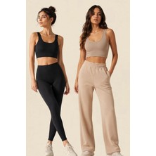 Fevien Kadın 2'li Paket Kalın Askılı Toparlayıcı Pedli Fitilli Dalgıç Kaşkorse Spor Sütyeni Bralet Esnek Rahat Günlük Yoga Fitness Pilates Destekli Dikişsiz Görünüm Crop Top Askılı Spor Üst