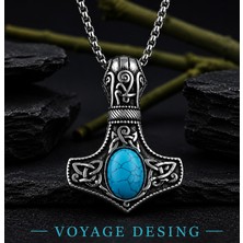 Voyage Accessory Turkuaz Taş Detaylı Viking Mitolojik Paslanmaz Çelik Mjolnir Thor Çekici Kolye