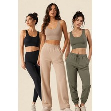 Fevien Kadın 3'lü Paket Kalın Askılı Toparlayıcı Pedli Fitilli Dalgıç Kaşkorse Spor Sütyeni Bralet Esnek Rahat Günlük Yoga Fitness Pilates Destekli Dikişsiz Görünüm Crop Top Askılı Spor Üst