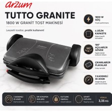 Arzum AR2045 Tutto Granite Izgara ve Tost Makinesi 1800W, 4 Dilim Kapasiteli, Siyah