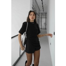 Havoş Siyah Yan Büzgü Detaylı Vatkalı Bluz