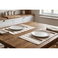 Megi Concept Amerikan Servis 4'lü Set Bej Mavi Dalgalı Çizgili Dekoratif Masa Servisi Modern Mutfak Yemek Masası