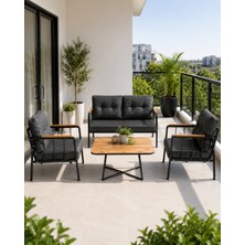Todek Home Liva Bahçe Balkon Oturma Grubu - 2+1+1 Takım + Sehpa - Siyah Metal Iskelet
