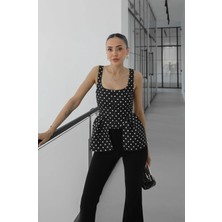 Havoş Kahverengi Peplum Detaylı Puantiyeli Bluz