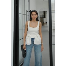 Havoş Ekru Nupe Peplum Detaylı Bluz