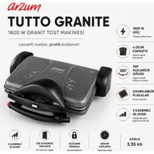 Arzum AR2045 Tutto Granite Izgara ve Tost Makinesi 1800W, 4 Dilim Kapasiteli, Siyah