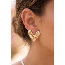 Aurrari Gold Benek Mineli Kalp Premium Çelik Küpe