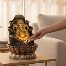 Keyfim Shop Dekoratif Büyük Ganesha Figürlü LED Işıklı Masaüstü Su Şelalesi Feng Shui Ev Ofis Dekoru 40 cm