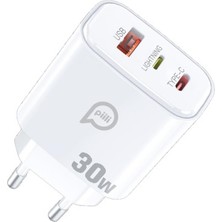 Piili 30W Pd - Q3.0 USB Lightning Type-C Adaptör - Beyaz