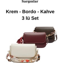 Sargınlar Zincir Detaylı Fularlı Krem-Bordo-Kahve El ve Omuz Çantası