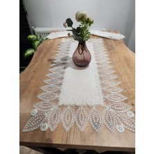 Yalıns Home Yapraklı Lüx Tasarım3 Lüt Set Dantel Nakış Işlemeli RUNNER:95X40 cm PEÇETE:40X40 cm