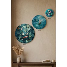 Visdora 3'lü Yuvarlak Kanvas Tablo Seti - 50CM 35CM 20CM Modern Duvar Dekoru Koi Balığı Yelkenli ve Lotus Temalı - Canvas Tablo