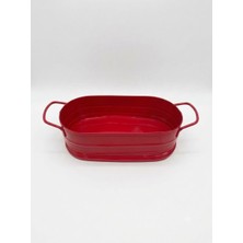 Naturel Metal Saplı Oval Metal Dekoratif Sepet & Düzenleyici - Kırmızı (Çok Amaçlı Banyo, Mutfak, Saksı Kutusu)