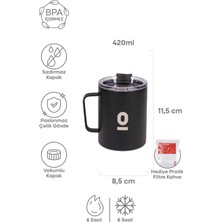 Empressco Paslanmaz Çelik Siyah Metal Kupa 360 ml Vakum Kapaklı Isı Yalıtımlı