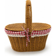 Naturel Dekor Hasır Görünümlü Doğal Oval Piknik Sepeti 38X25X18 Cm, Bohem Brunch Sepeti, Dekoratif Sepet, Iskandinav, Modern