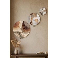 Visdora 3'lü Yuvarlak Kanvas Tablo Seti - 50CM 35CM 20CM Modern Salon Ofis Duvar Dekoru Kabartma Efektli Dokulu Bej Kahve Temalı - Canvas Tablo