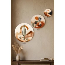 Visdora 3'lü Yuvarlak Kanvas Tablo Seti - 50CM 35CM 20CM Modern Duvar Dekoru Çöl ve Kaktüs Boho Temalı - Canvas Tablo