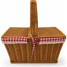 Naturel Dekor Hasır Görünümlü Doğal Dikdörtgen Piknik Sepeti 38X25X18 cm -  Bohem Brunch Sepeti, Dekoratif Sepet, Iskandinav, Modern
