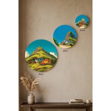 Visdora 3'lü Yuvarlak Kanvas Tablo Seti - 50CM 35CM 20CM Ev Ofis Duvar Dekoru Manzara ve Dağ Evi Temalı - Canvas Tablo