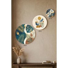 Visdora 3'lü Yuvarlak Kanvas Tablo Seti - 50CM 35CM 20CM Modern Salon Duvar Dekoru Boho Yaprak ve Geometrik Altın Detaylı Temalı - Canvas Tablo