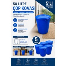 Akyüz Plastik 🟦 5 Adet- 50 Lt Lacivert Kapaklı Okul, Restoran Çöp Kovası, Çok Amaçlı Plastik Kova | Dayanıklı Büy