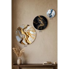 Visdora 3'lü Yuvarlak Kanvas Tablo Seti - 50CM 35CM 20CM Modern Duvar Dekoru Mermer Girdap Altın Yaldız Temalı - Canvas Tablo