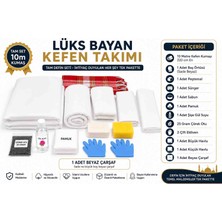 Öztürk Konsept Lüks Bayan Kefen Takımı 10 Metre Tam Set – Sade Beyaz Baş Örtüsü, Beyaz Çarşaflı, Kırmızı Peştemalli Islami Defin Seti