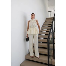 Havoş Açık Sarı Veral Bluz Pantolon Keten Takım