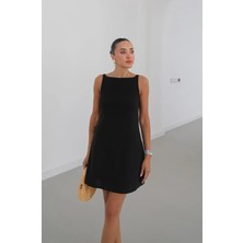 Havoş Siyah Antoryum Keten Elbise