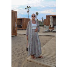 Havoş Yeşil Çiçek Desenli Kimono Pantolon Şifon Takım