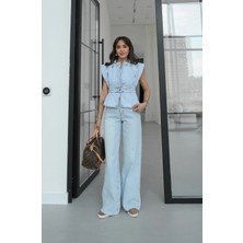 Havoş Buz Mavisi Paçası Kesik Wide Leg Jean