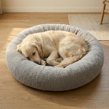 Get Store Teddy Donut Şeklinde, Ultra Yumuşak Kumaşlı, Kaydırmaz Tabanlı, Yıkanabilir Kedi ve Köpek Yatağı (Gri, Small)