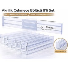 Get Store Akrilik Çekmece Bölücü Organizer, Şeffaf, Teleskopik Ayarlanabilir 30–50 Cm, Kaymaz Uçlu, Mutfak, Dolap, Banyo ve Ofis Için (4)