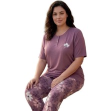 Bipamuk Lunalle Tasarım  Büyük Beden Kadın Kısa Kol Pijama Takımı Penye Modal 3xl–6xl