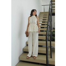 Havoş Natural Veral Bluz Pantolon Keten Takım
