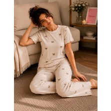 Pijamaya Pinterest Kurdele Baskılı Jakarlı Pijama Takımı (Çekme Yapmaz)