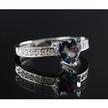 Gezer Kuyumculuk Mystic Topaz Kalpli Gümüş Yüzük, Mystic Topaz Taşlı Gümüş Yüzük, Kalp Şekilli 925 Ayar Gümüş Yüzük