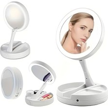 Aesco USB Şarjlı LED Makyaj Aynası, 10X Büyüteç, Katlanabilir Tasarım, 15.5cm Çap