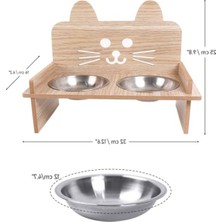 Aesco Ahşap Kedi Mama ve Su Kabı ile Paspası - Çift Metal Hazneli