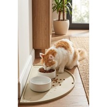 Aesco Silikon Mama Matı Havuzlu Yıkanabilir Kaymaz Silinebilir Evcil Hayvan Beslenme Matı Kedi Köpek Paspası Kedi Köpek Mama Matı Su Geçirmez Katlanabilir Su Kabı Mama Kabı Matı (Bej, 50 x 25 Cm)