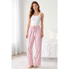 Melonika Viskon Pamuklu Kadın Açık Pembe Desenli Pijama Pantolon - MG007 - Mlnk