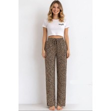 Melonika Viskon Pamuklu Kadın Leopar Desenli Pijama Pantolon - MG005 - Mlnk