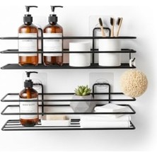 Get Store Orret Home Yapışkanlı Siyah Banyo ve Mutfak Rafı – Tek Katlı Düz Şampuanlık ve Baharatlık, Delmeden Montaj, Matkap Vida Gerektirmeyen Su Geçirmez Duvar Organizeri (1 Adet)