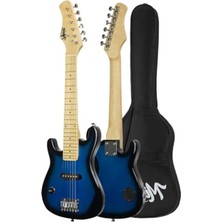 Aesco Çocuklar Için Mavi Siyah Amfili Elektro Gitar Seti - 30 Inç
